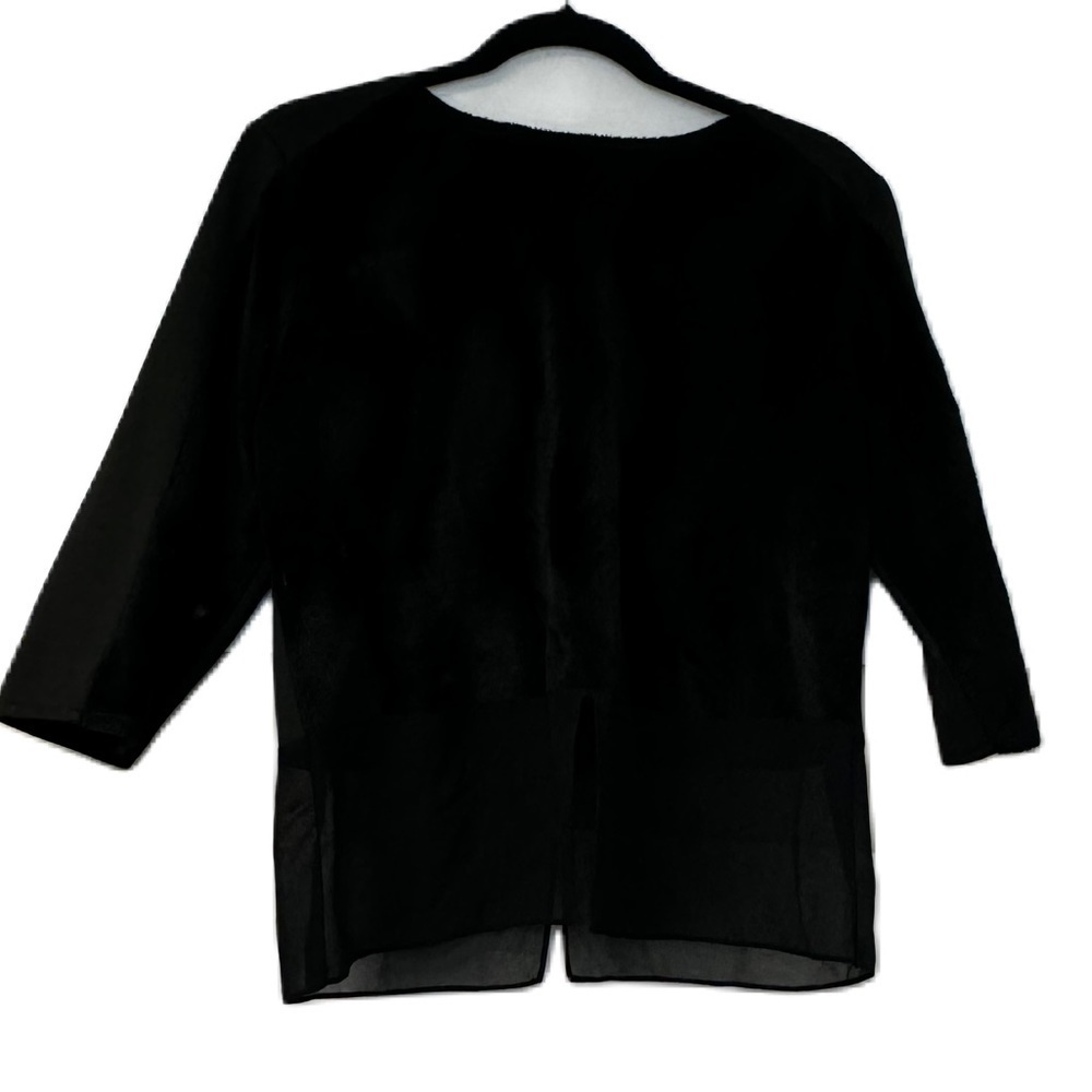 Ermanna Woman's fur sheer black cropped top fancy holiday winter sz M party fun